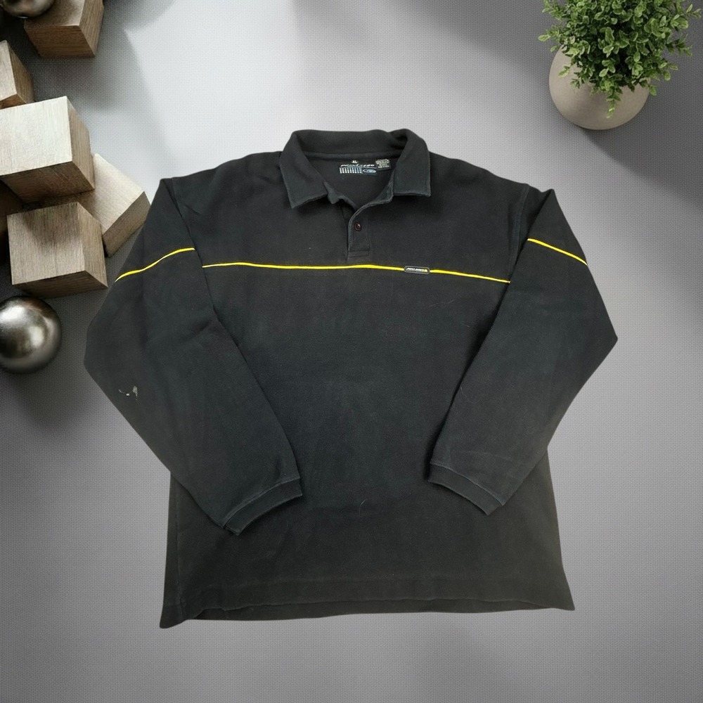 Vintage Point Zero Long Sleeve Polo Shirt XL Black Yellow Stripe Y2K Skater